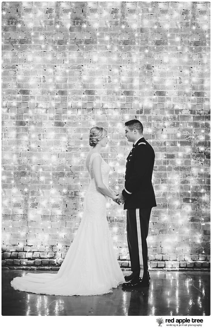 Black and White Wedding Portrait with Bride and Groom